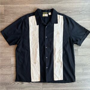 Cubavera Men’s Short Sleeve Silk Blend Button Down Shirt Black Ivory XXL